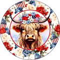 010 Highland Cow Design, 4th of July Sign, Patriotic -Summer Sign, Wreath Center, Wreath Attachment