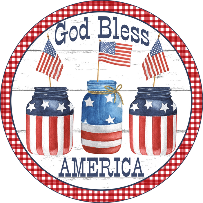 015 God Bless America, Patriotic - Summer Sign, Wreath Center, Wreath Attachment