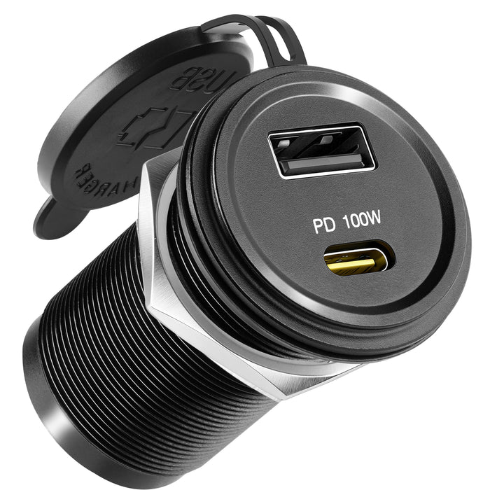 118W 12V USB Socket Aluminum Outlet, 100W PD3.0 USB-C & 18W QC3.0 USB-A