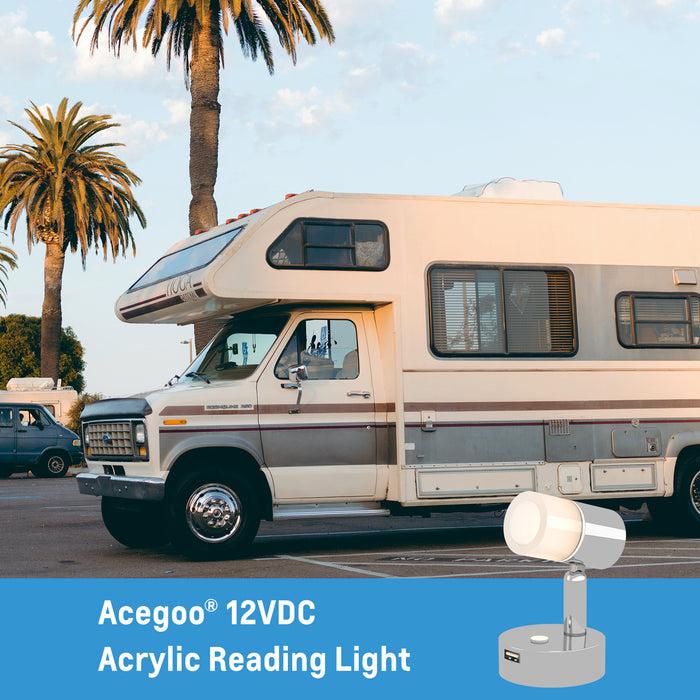12V LED Reading Light, RV wivel Wall Lamp Built-in USB Charger