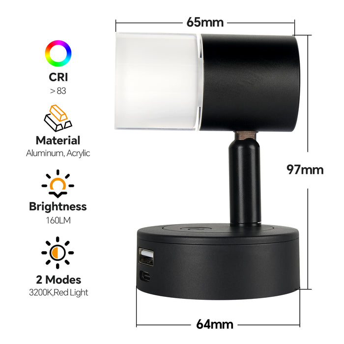 12V Reading Light RV 3200K/Red Night Light Built-in USB-A 18W & USB C 20W Charger