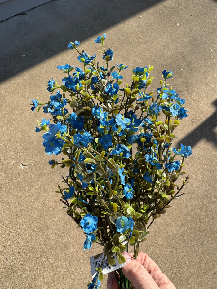 17" Mini Gyp Bush – Artificial Greenery with Blue Blooms #616