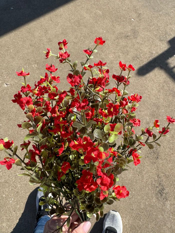17" Mini Gyp Bush – Artificial Greenery with Red Blooms #626