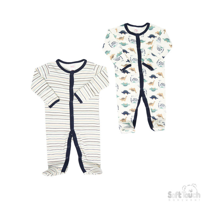 2 Pack Baby Sleep Suits Dinosaurs & Stars (NB-9Months)-4CC101-SS