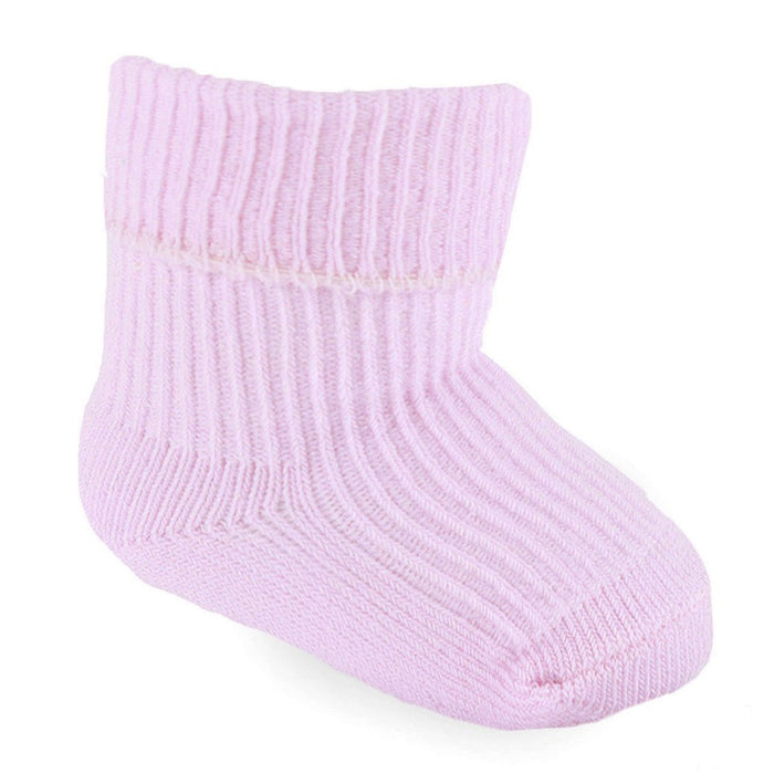 2 PAIR SET PINK RIBBED TINY BABY SOCKS (PREMATURE TURNOVER SOCKS) PRS05-P - Kidswholesale.co.uk