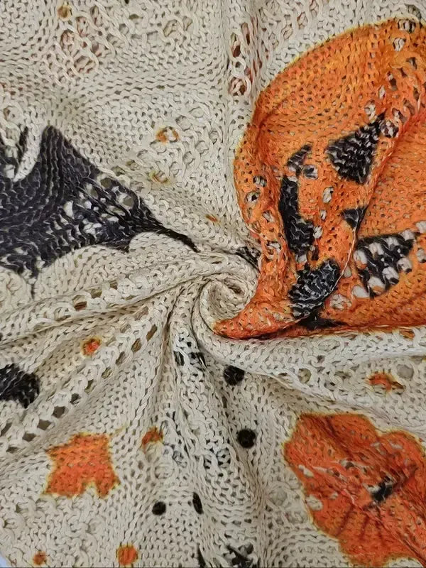 24-Hour Flash Deal⏰🎃 Women’s Halloween Pumpkin Print Knit Top – Casual & Elegant Loose Fit Sweater