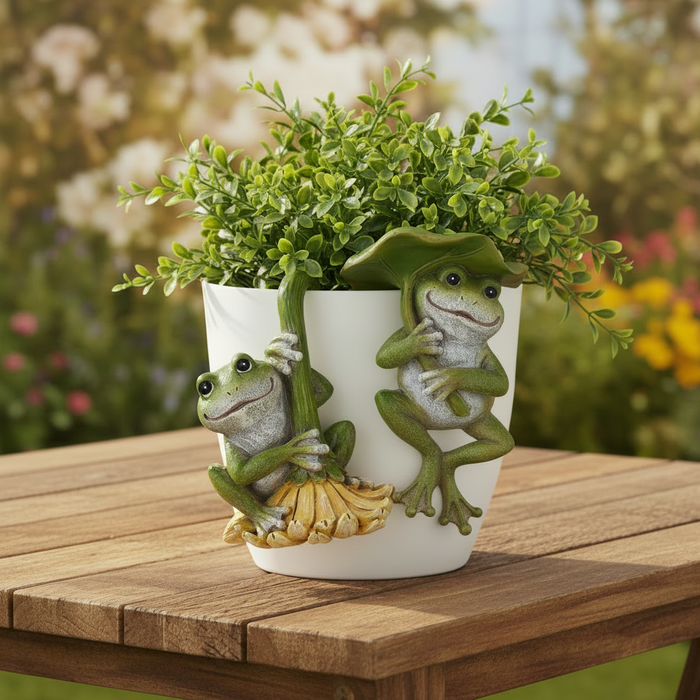 2PC FROGS WITH LILYPADS POT HANGERS