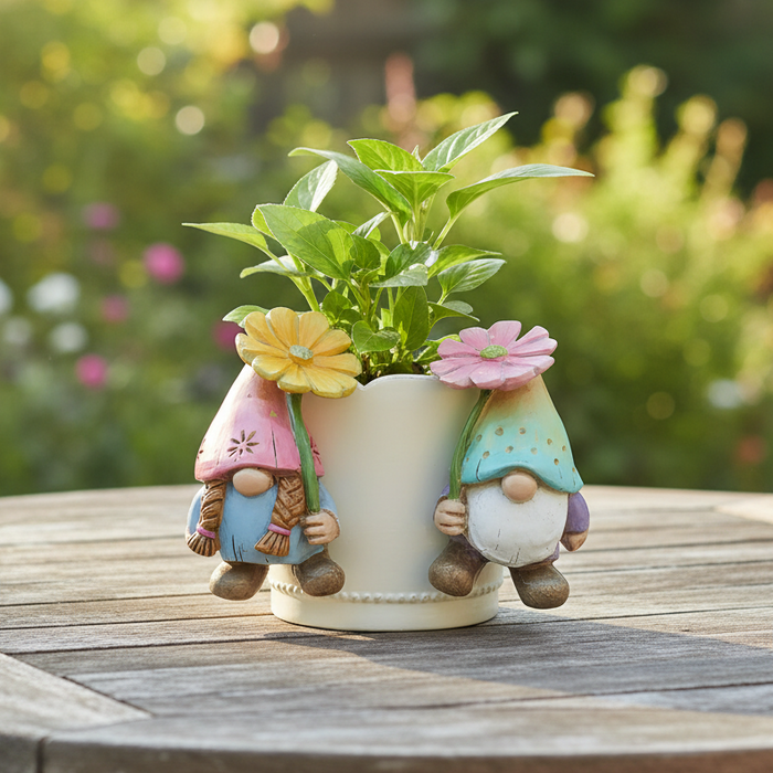 2PC GNOMES WITH FLOWERS POT HANGERS