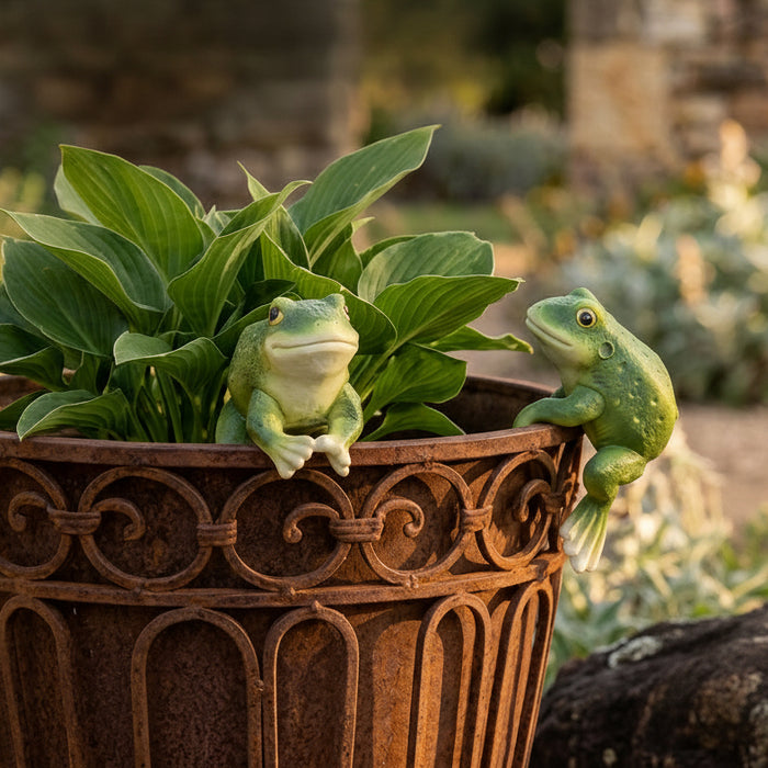 2PC GREEN FROG POT SITTERS