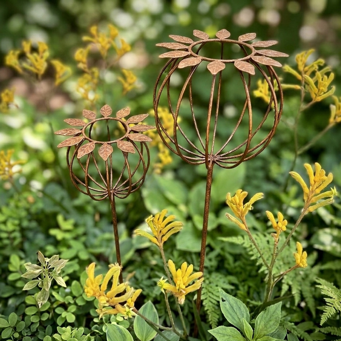 2PC LARGE RUSTY POPPY HEAD STAKES