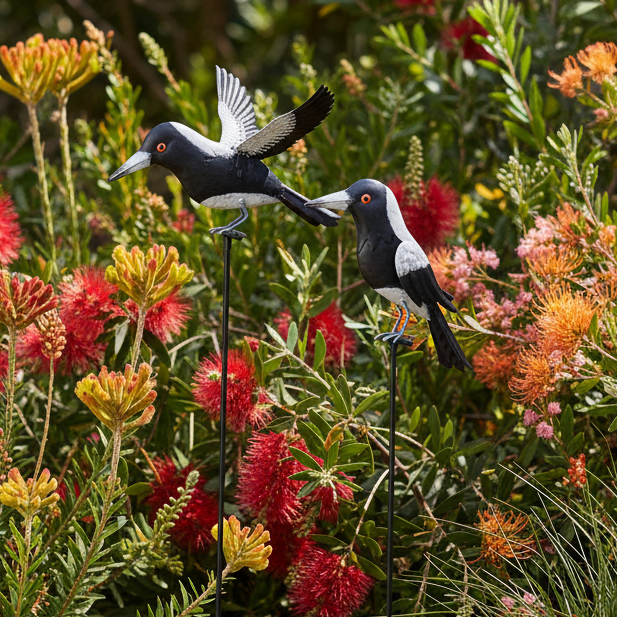 2PC METAL MAGPIES ON STAKE