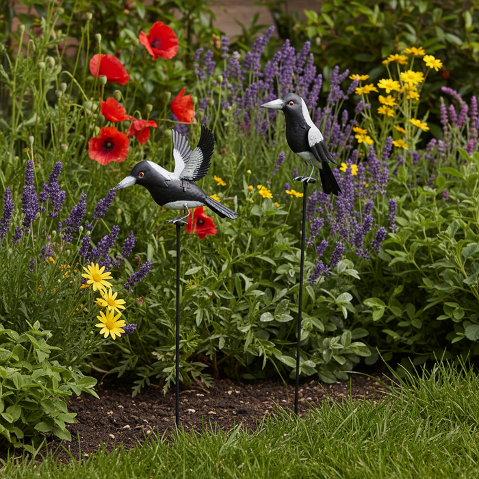 2PC METAL MAGPIES ON STAKE