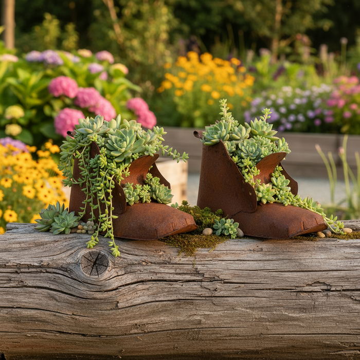 2PC RUSTY LARGE BOOT PLANTERS