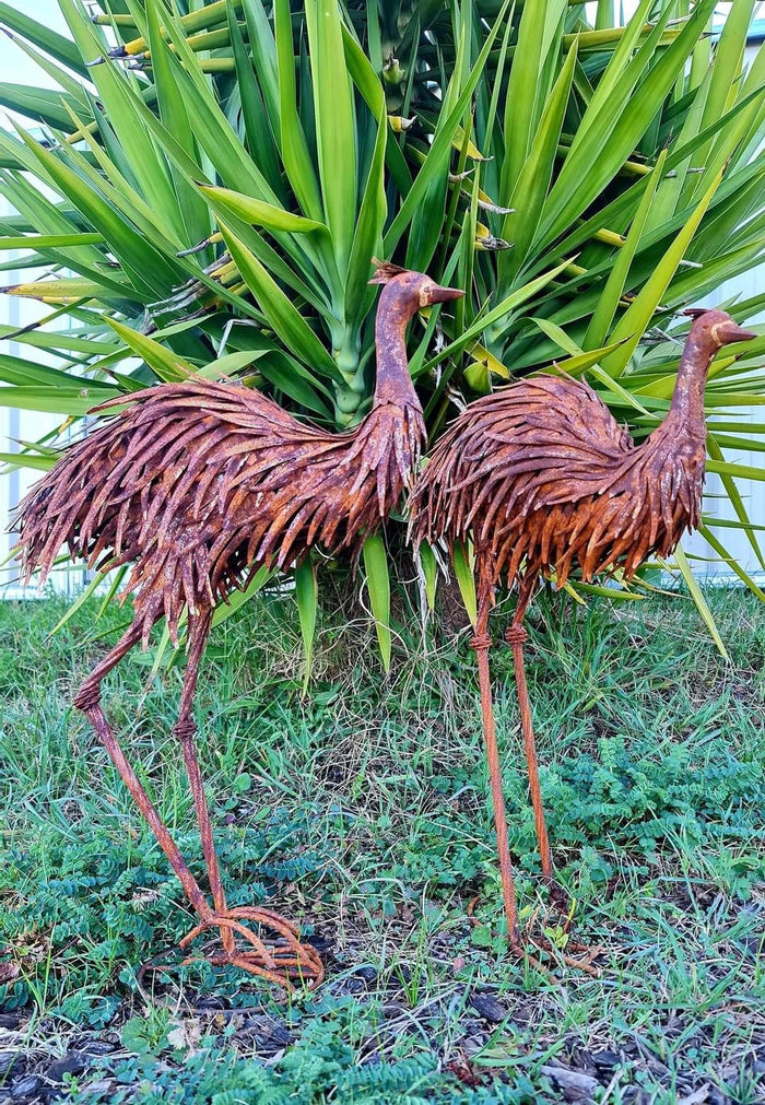 2PC RUSTY METAL GARDEN EMU PAIR