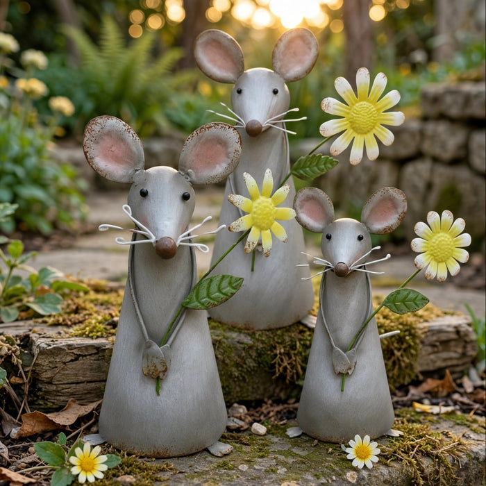 3 MERRY MICE - METAL GARDEN FEATURES