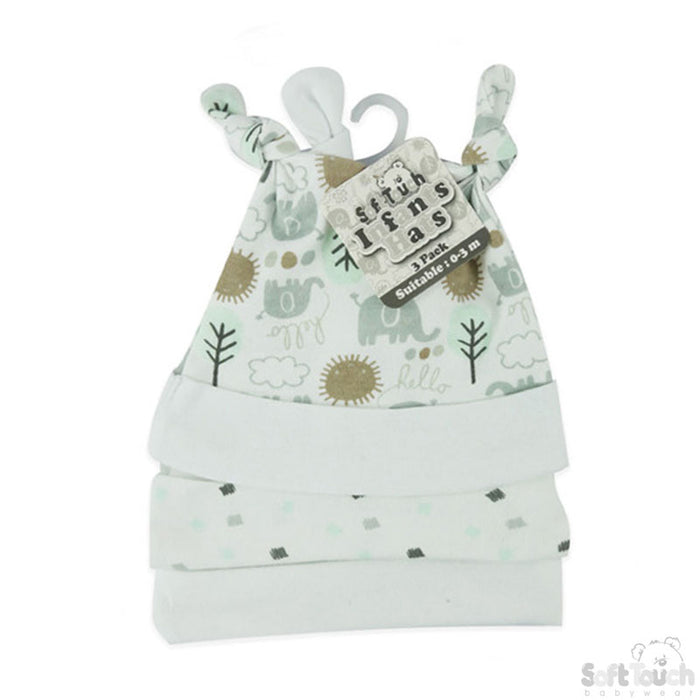 3 Pack baby Assorted Elephant Hat (0-3 Months)-4CC205-H