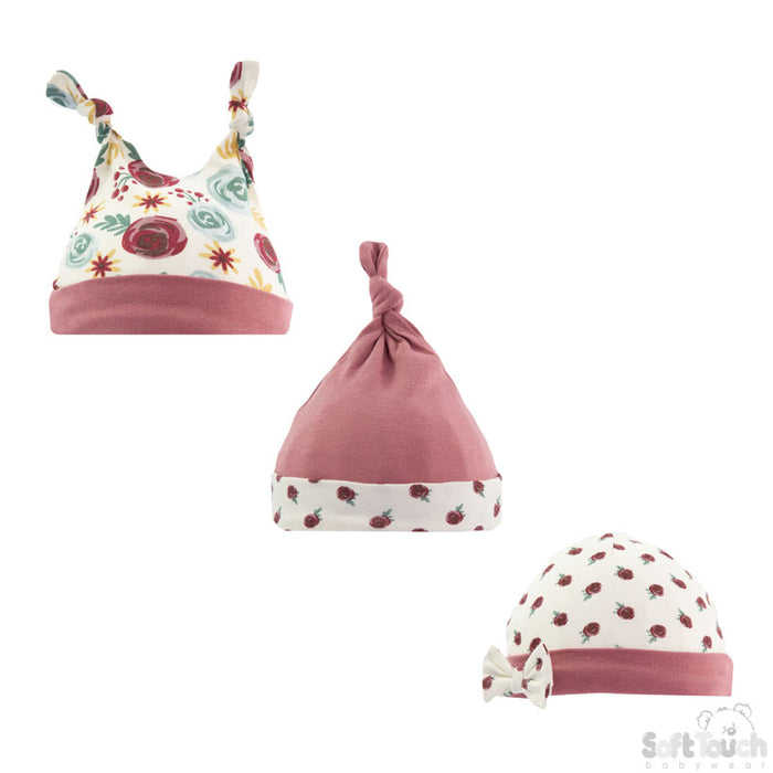 3 Pack baby Assorted Floral Hat (0-9 Months)-4CC104-H