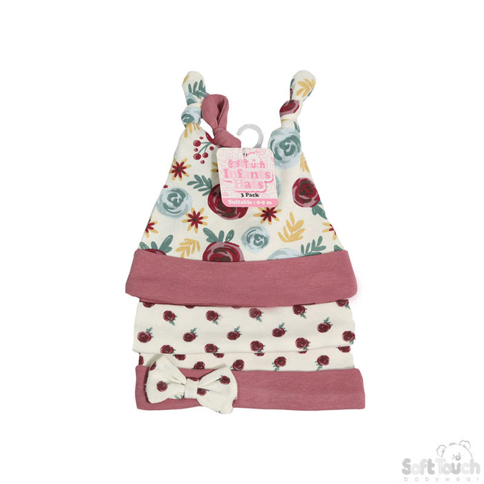 3 Pack baby Assorted Floral Hat (0-9 Months)-4CC104-H