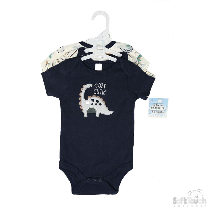 3 Pack Dinosaur Bodysuits (NB-9 Months)-4CC101-BS