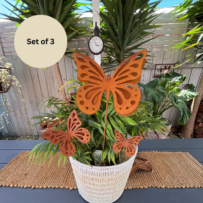 3PC RUSTY 3D BUTTERFLY STAKES