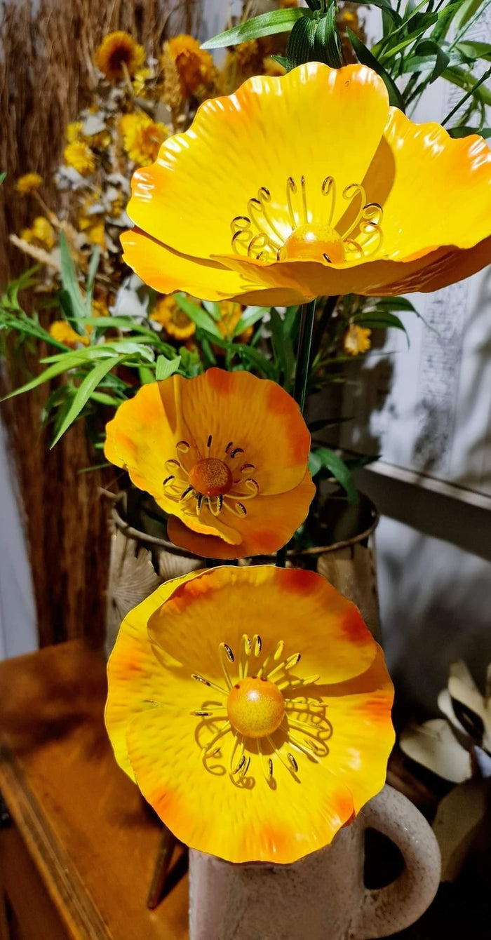 3PC SET SUNBURST METAL GARDEN POPPIES