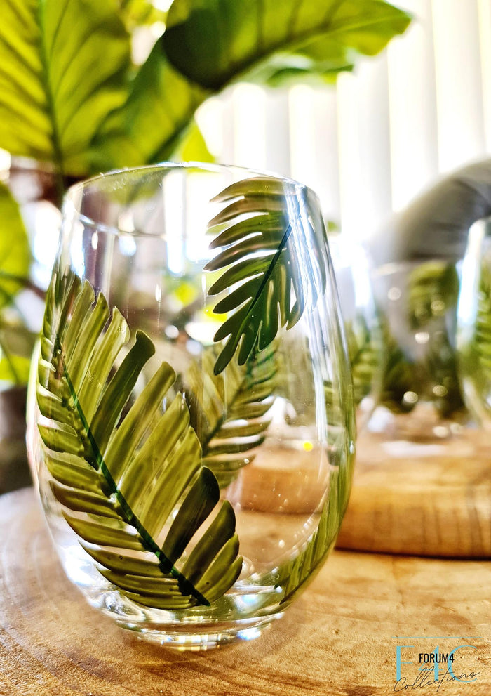 4PC JUICE / WATER GLASS - TROPICAL PALMS