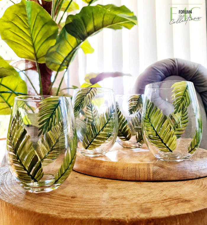 4PC JUICE / WATER GLASS - TROPICAL PALMS