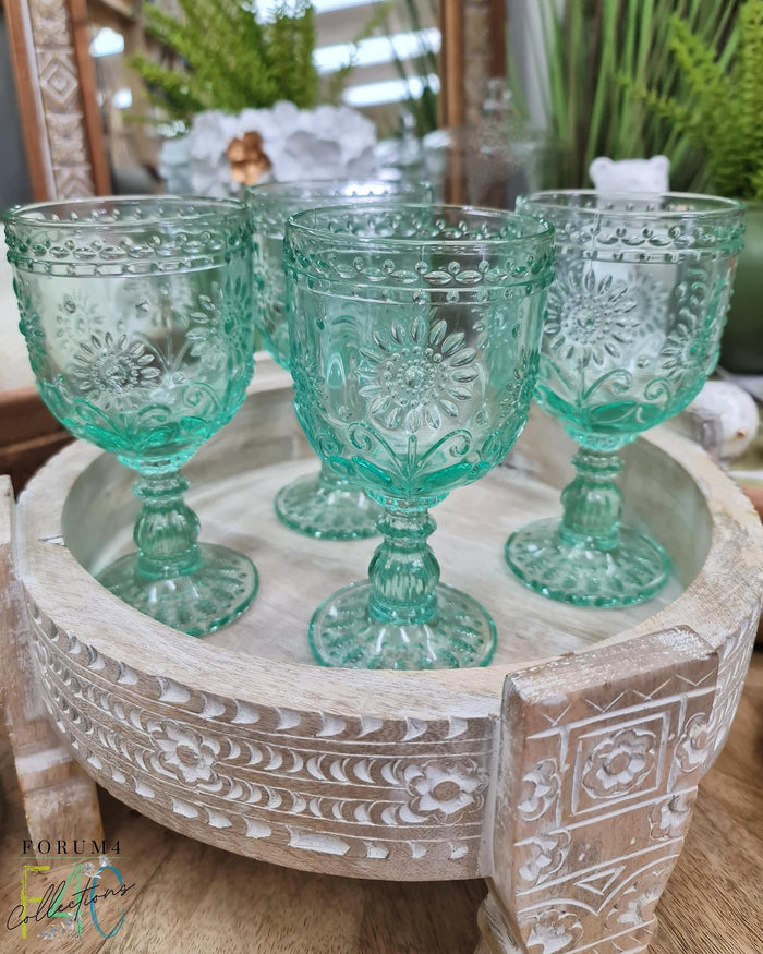 4PC SET GARDEN MINT WINE GLASSES