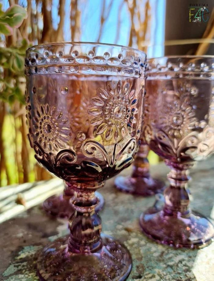 4PC SET GARDEN MULBERRY PINK WINE GLASSES