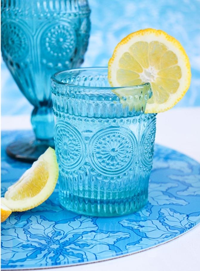 4PC SHORT AQUA GLASS TUMBLERS
