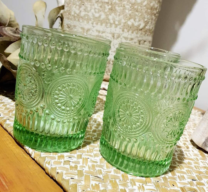 4PC SHORT SOFT GREEN GLASS TUMBLERS