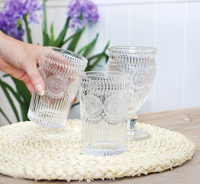 4PC VINTAGE CLEAR WINE GLASS SET