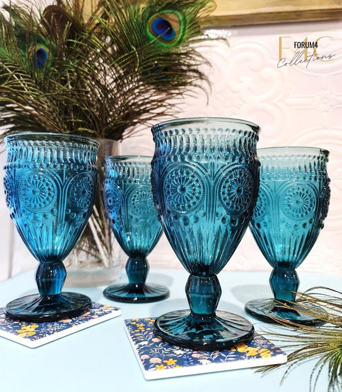 4PC VINTAGE SAPPHIRE WINE GLASS SET