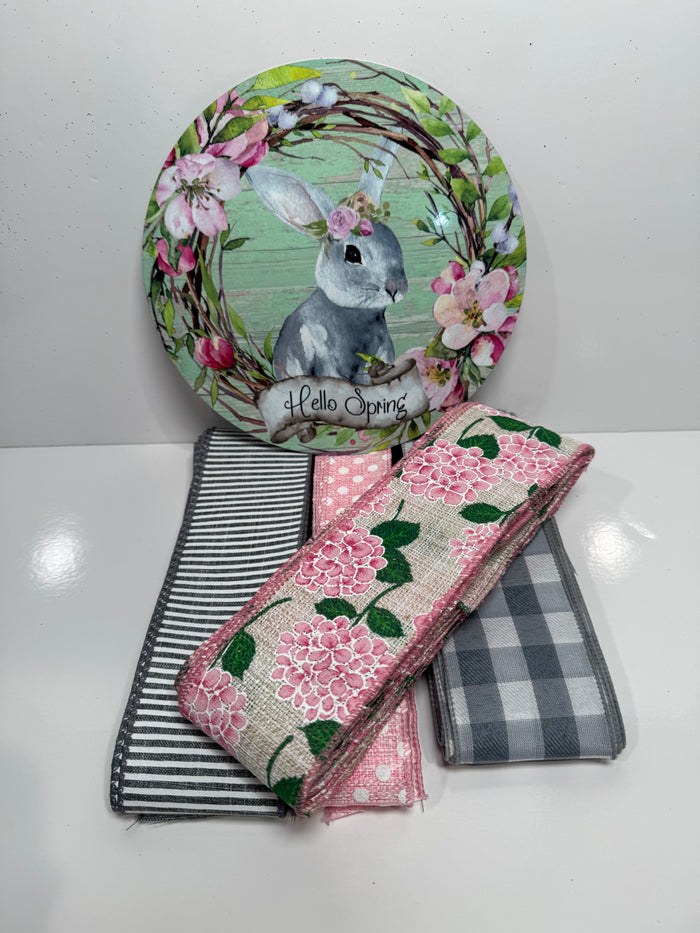 #839 Spring Bunny Sign and Ribbon Bundle, Holiday Sign, Holiday Ribbon
