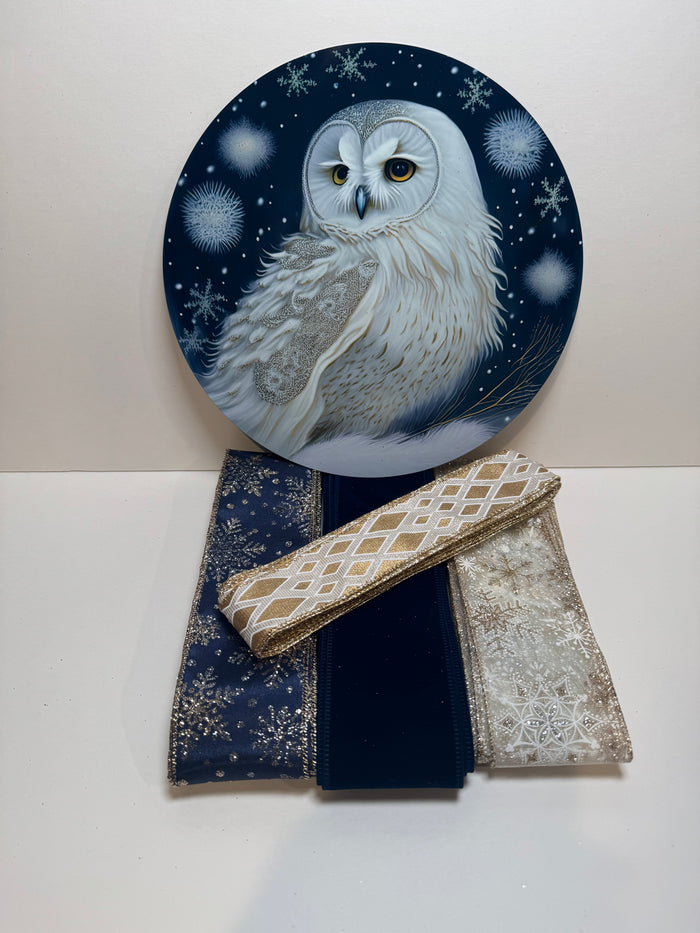 #887 Winter Owl Holiday Sign and Ribbon Bundle