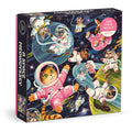 A Space Meowdyssey 500-piece puzzle featuring adorable astronaut cats floating through colorful outer space