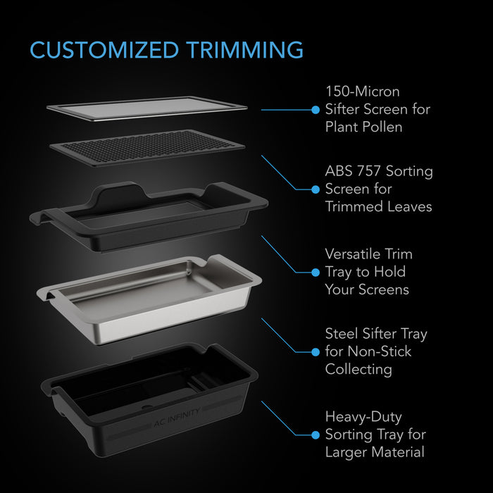 AC Infinity Large Trim Tray System: 3-Tray & 2-Screen Kit with Ergonomic Design and Stainless Steel Pruning Sheers