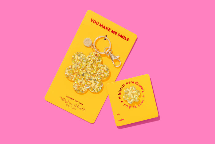 Acrylic Keychain - Flower - Gold Confetti