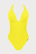 Ajourage Couture Plunging Back Halter Yellow Swimsuit