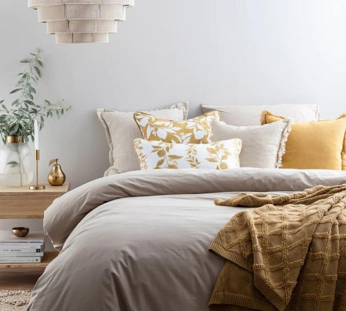 AMARI LINEN LUMBAR CUSHION 40 X 60CM - AMBER & OFF WHITE