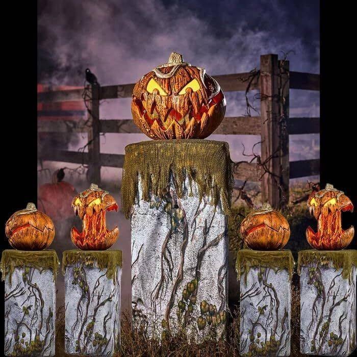 Animated Halloween Pumpkin Decoration with Screaming Light Effect