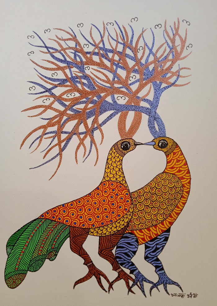 Antelope Herd & Forest Birds – Hand-Painted Gond Painting   Paintings