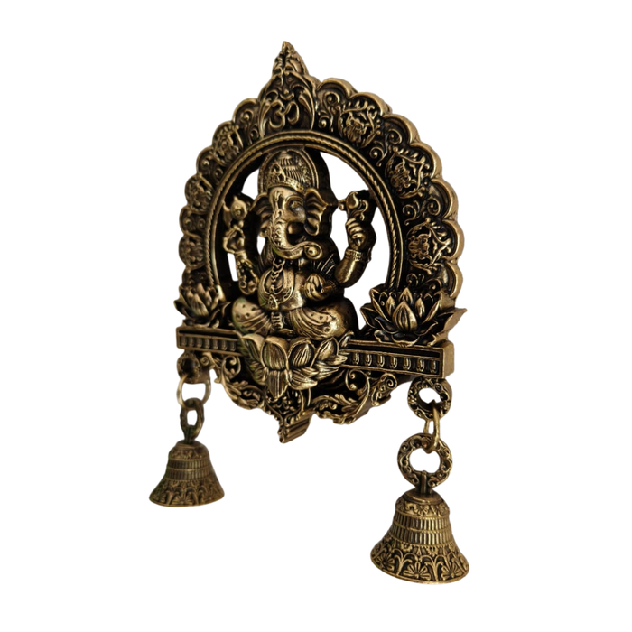 Antique Brass Finish Ganesha Wall Hanging with Bells