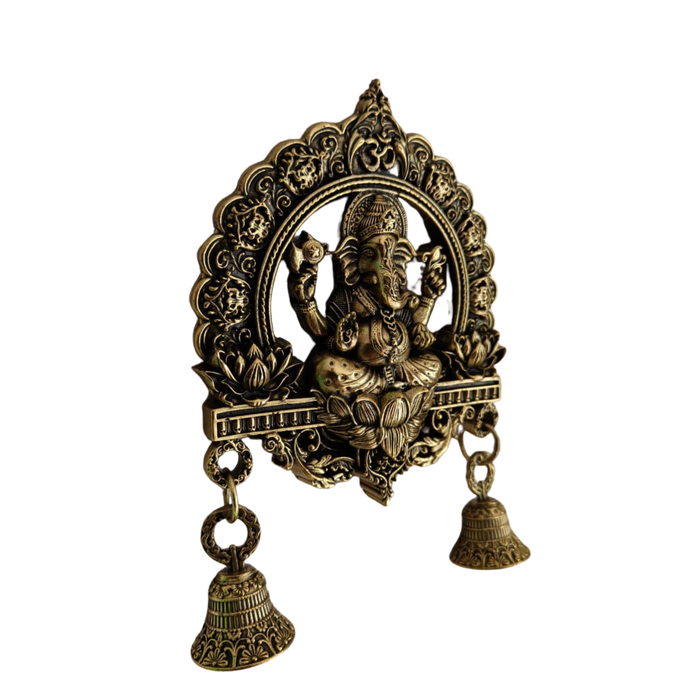 Antique Brass Finish Ganesha Wall Hanging with Bells