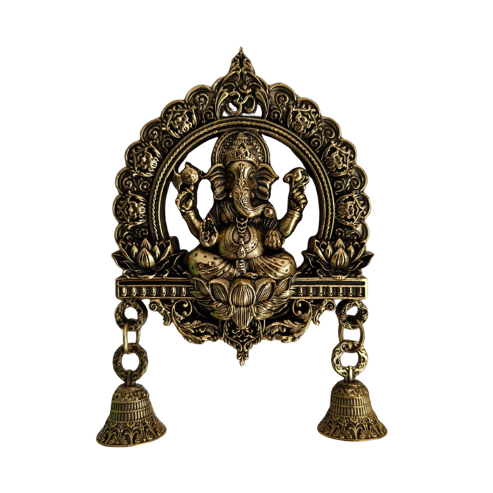 Antique Brass Finish Ganesha Wall Hanging with Bells