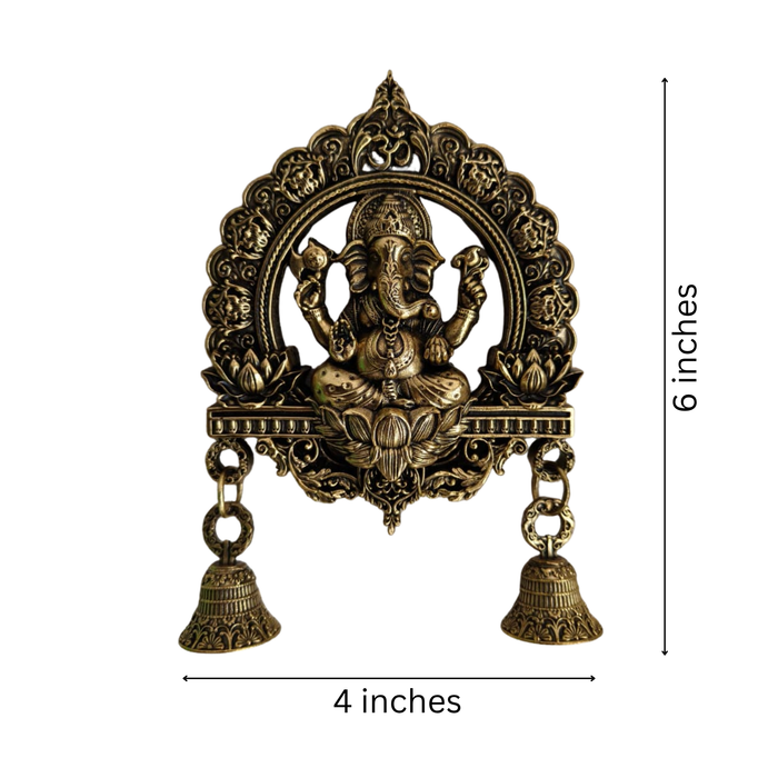Antique Brass Finish Ganesha Wall Hanging with Bells