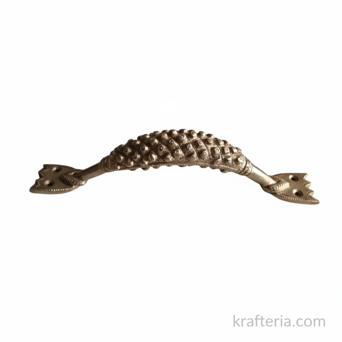 Antique brass door handle, textured, decorative hardware for home or pooja room.