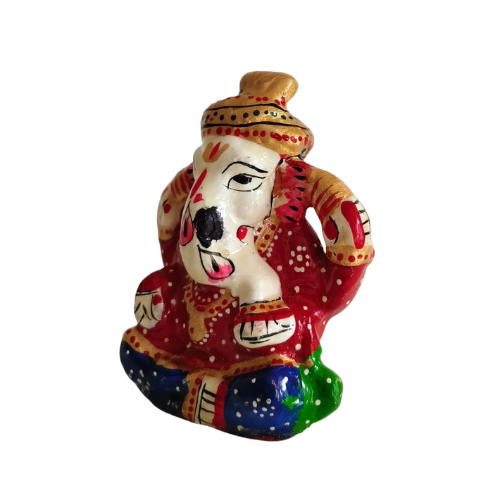 Artisan Hand-Painted Ganesha Idol - Royal Red & Blue Meenakari Finish   Metal Decorative