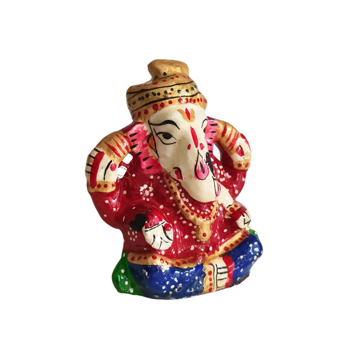 Artisan Hand-Painted Ganesha Idol - Royal Red & Blue Meenakari Finish   Metal Decorative