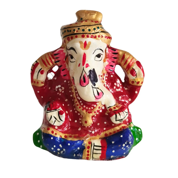 Artisan Hand-Painted Ganesha Idol - Royal Red & Blue Meenakari Finish   Metal Decorative